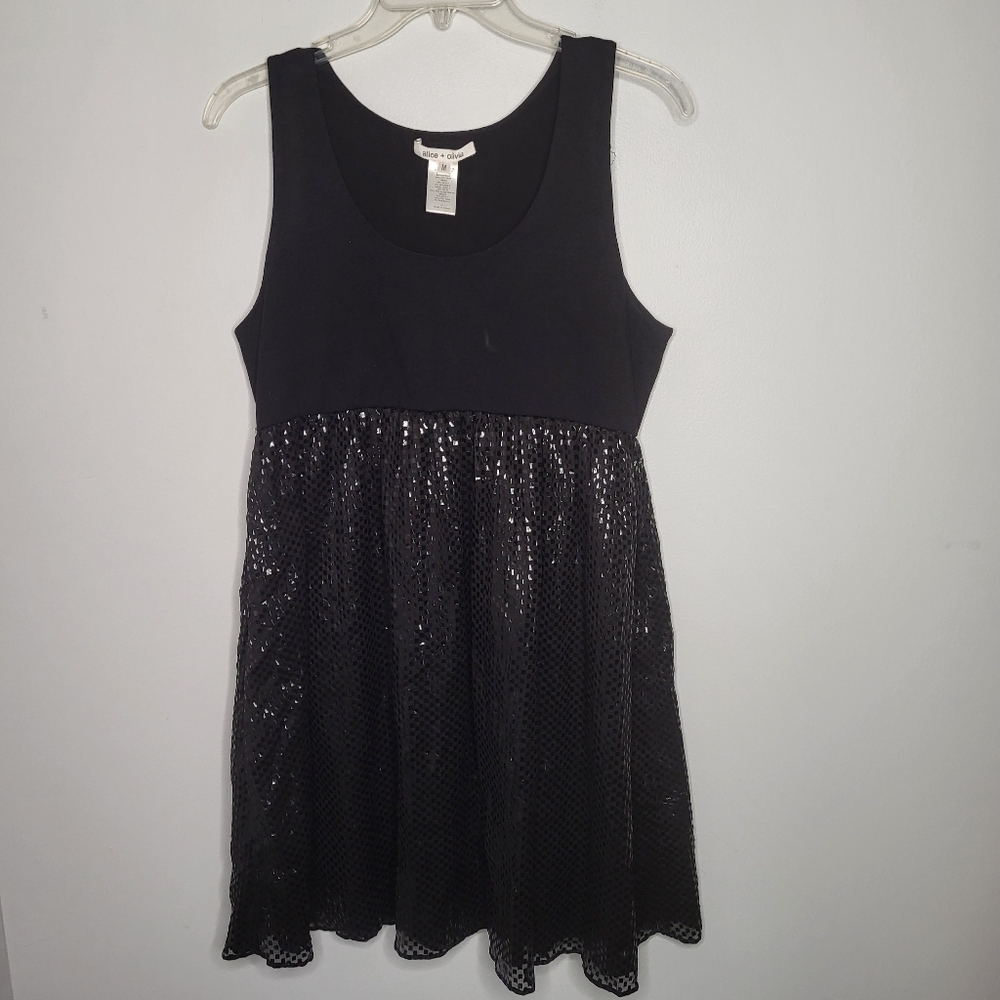 Alice + Olivia Black Silk Blend Bodice & Skirt Dress Women’s Size M Retail $350